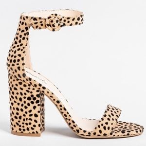 Qupid Cheetah Print Ankle Strap with Chucky Block Heels Size 8.5